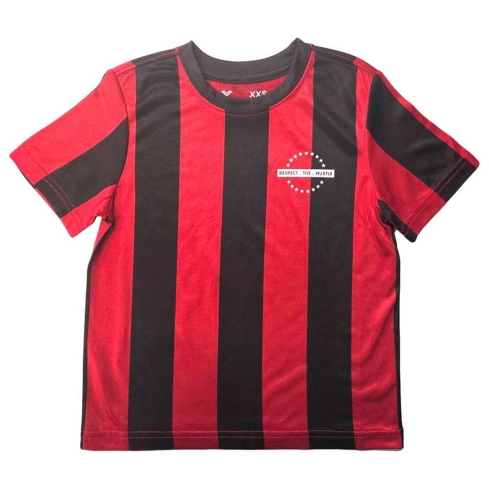 NEW! XS 6/7 Xersion Boys Red & Black Stripe Hustle Themed Athletic T-Shirt